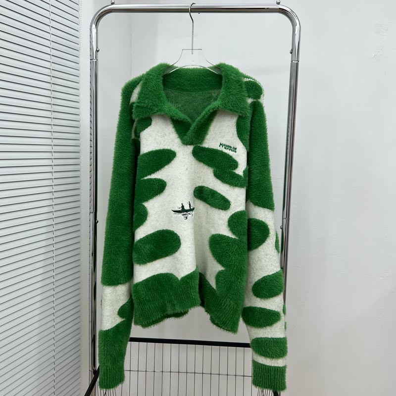 Embroidery House - Maglione Invernale Autunnale con Contrasto in