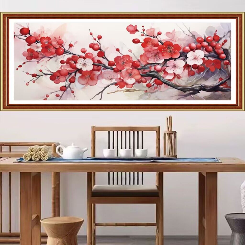 Embroidery Job - 9ct 110x50cm fiori rossi ricamo fai