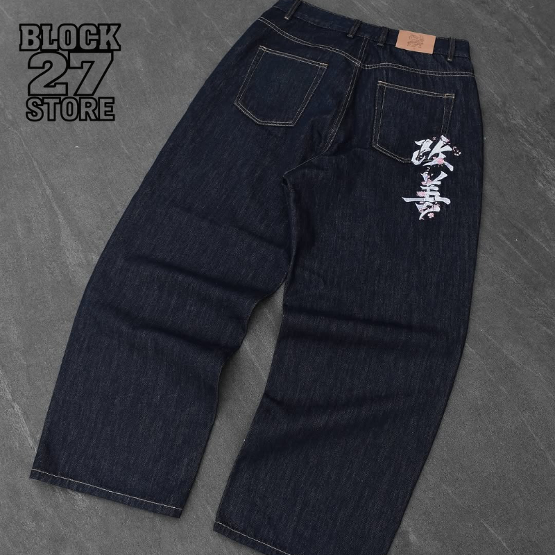 Embroidery Font Free - Jeans da uomo Harajuku Y2K Retro