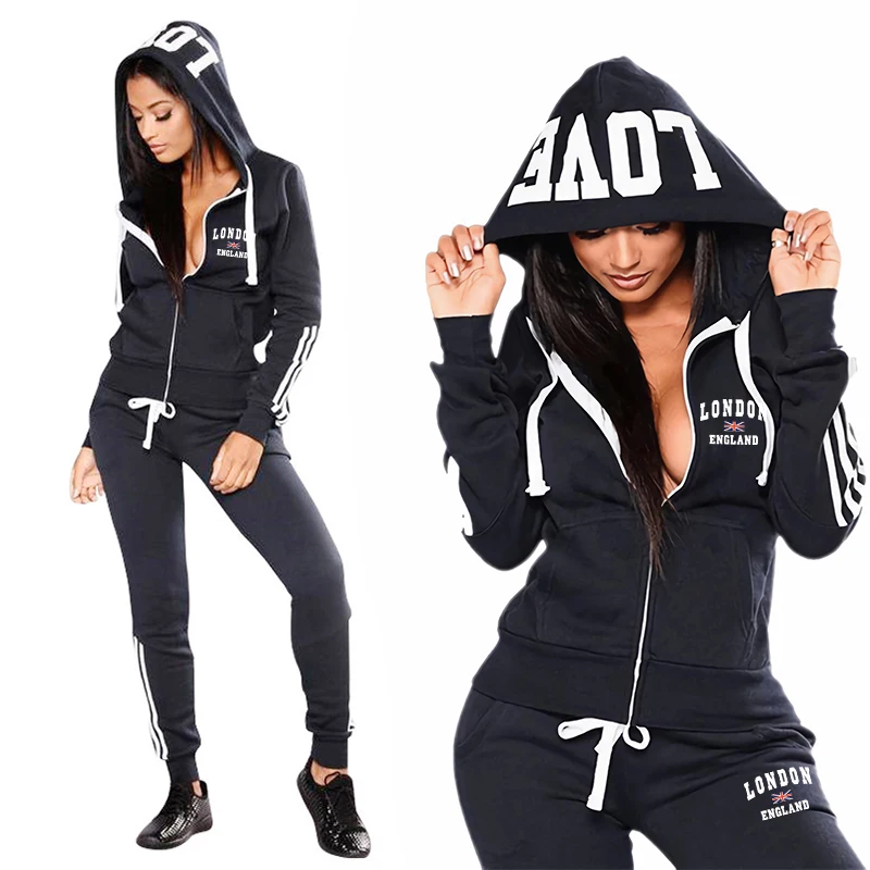 Embroidery Zip Up Hoodie - Sport Casual Quotidiano Tuta da donna