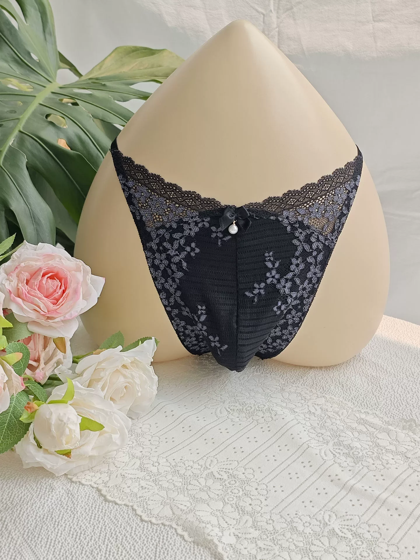 Embroidery Gift - Slip da Uomo in Pizzo Nero