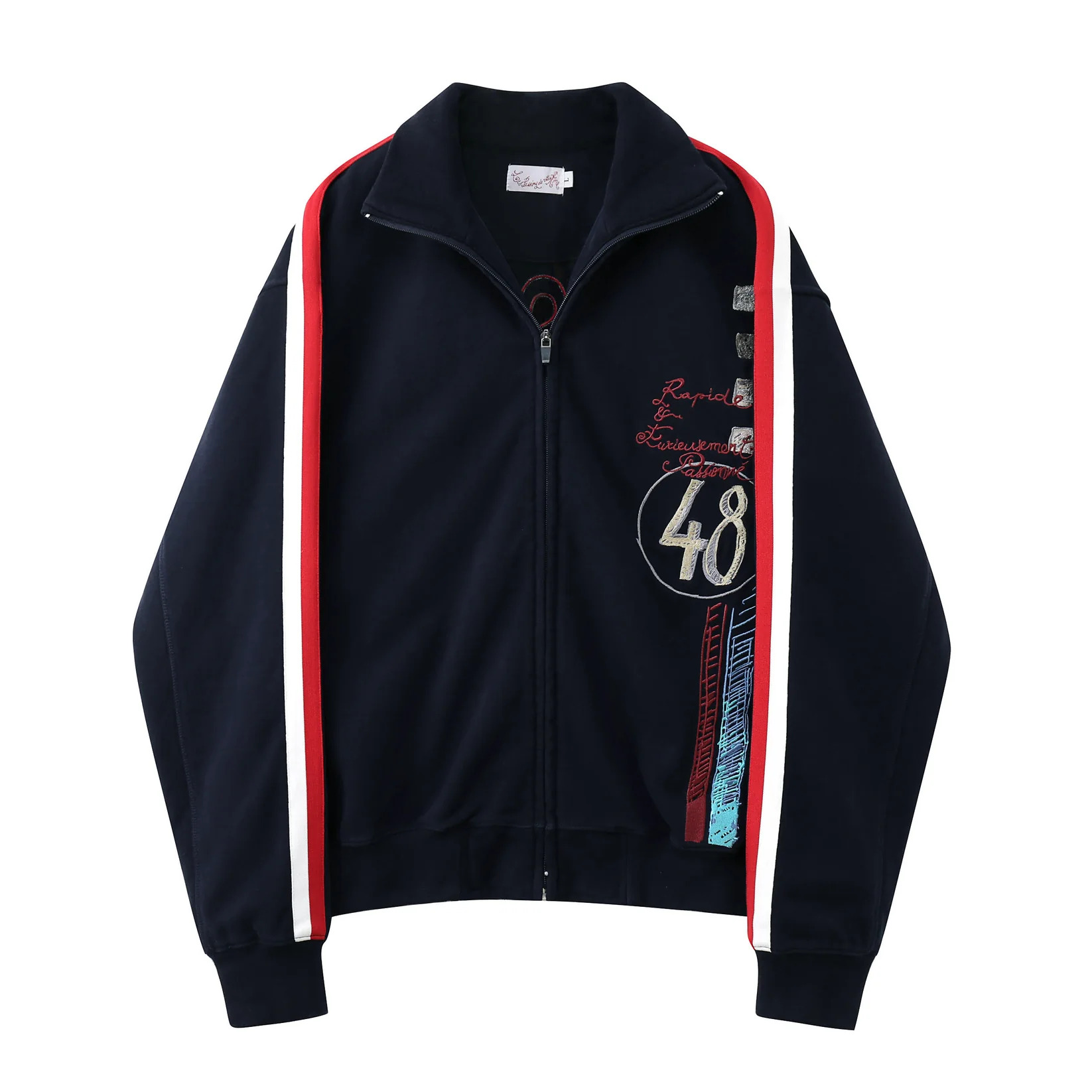 Embroidery Zip Up Hoodie - Giacca da Corsa Vintage Y2K per