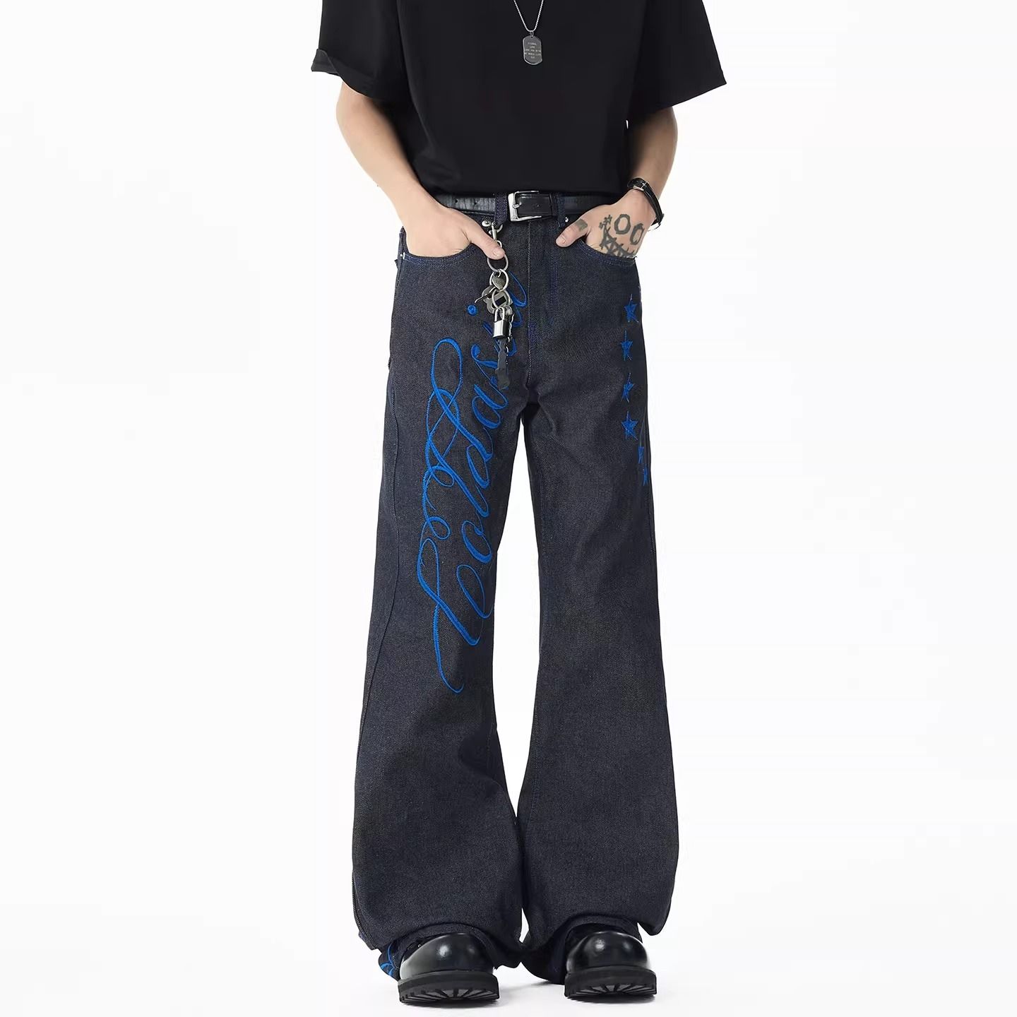 Jeans da Uomo Blu con Ricamo,  - Embroidery Font Free recensione e prezzo
