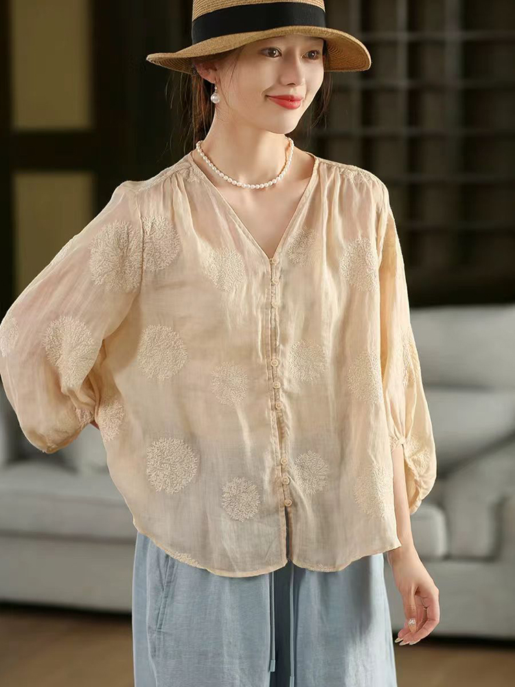 100% Ramie Camicia casual da d - Embroidery Jersey recensione e prezzo