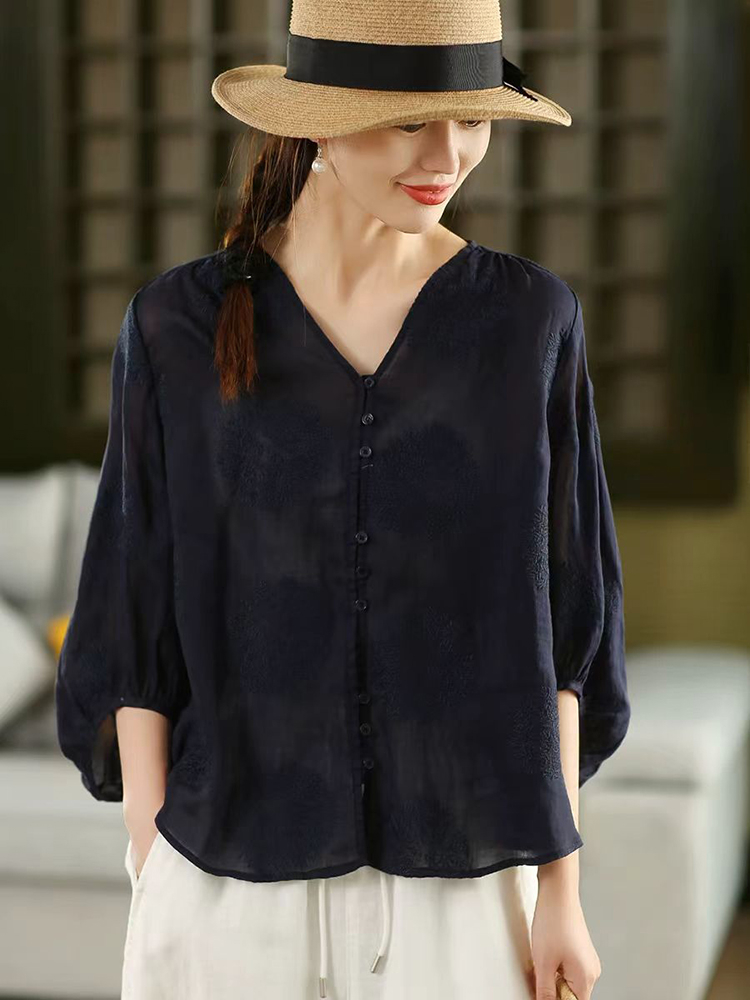 100% Ramie Camicia casual da d - Embroidery Jersey recensione e prezzo