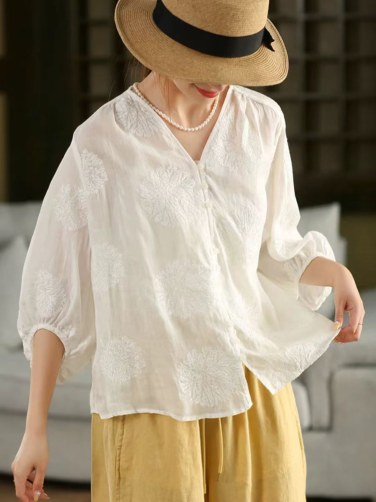 100% Ramie Camicia casual da d - Embroidery Jersey recensione e prezzo